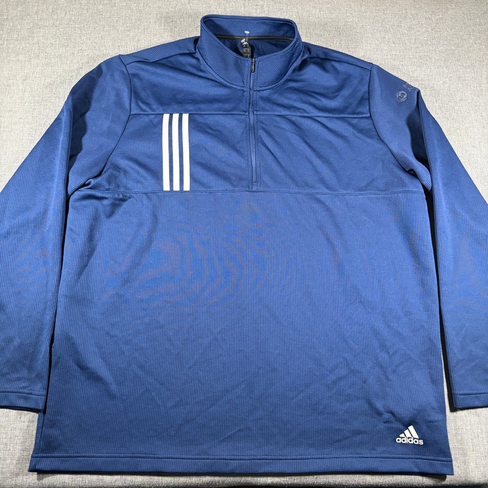 Adidas Quarter Zip Pullover Mens Medium Blue Rockwell Automation 3-Stripe Knit